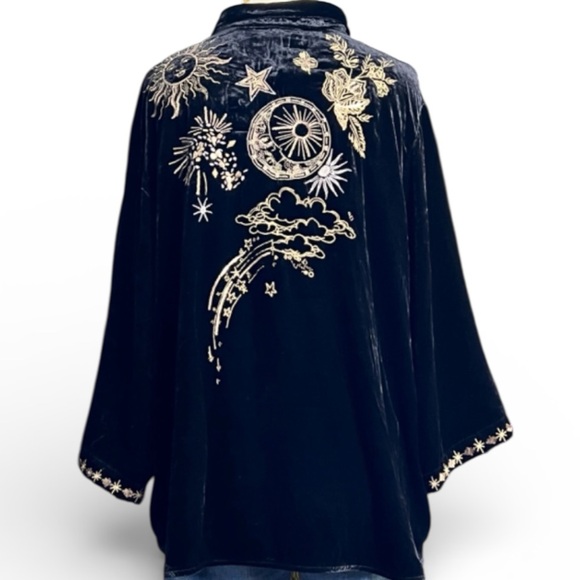 Johnny Was heavily embroidered celestial Miaora Velvet Kimono Shirt/Jacket NWT - Picture 2 of 16